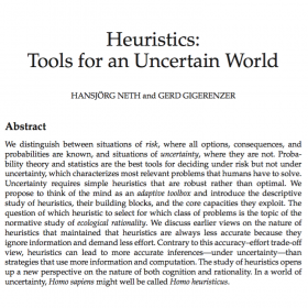 Heuristics: Tools for an Uncertain World (Neth & Gigerenzer, 2015)
